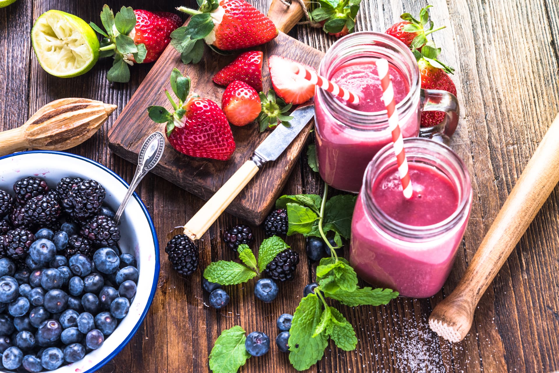Fresh fruit and smoothies prepared by the retreat chef