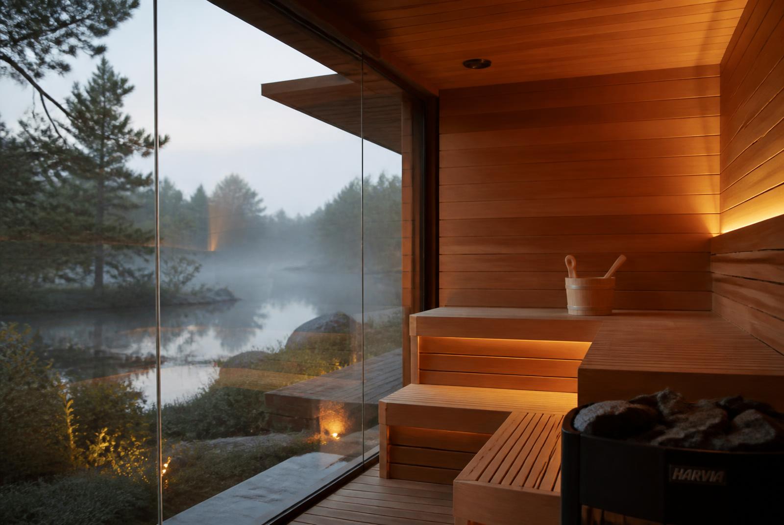 Cedar sauna with direct lake access for contrast work